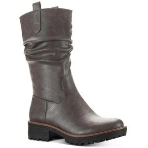 NWT Sun + Stone Womens Nelliee Lug Sole Mid-Calf Slouch Boots Grey SIZE 8M